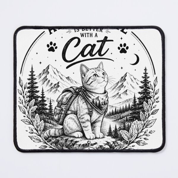 Item preview, Adventure Is Better With A Cat | Hiking Cat Vintage Line Art designed and sold by DMQ-Designs.