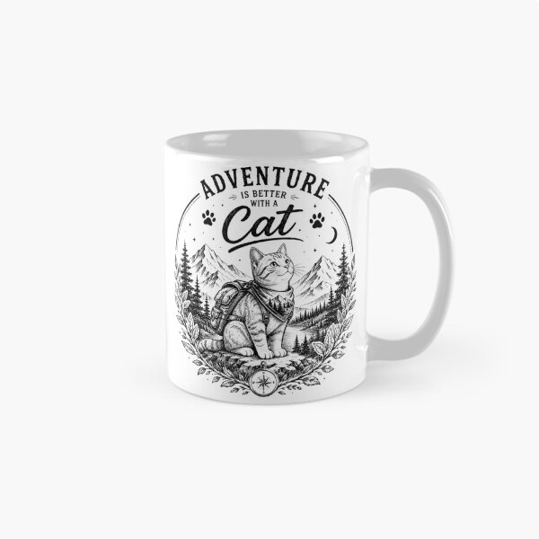 Item preview, Adventure Is Better With A Cat | Hiking Cat Vintage Line Art designed and sold by DMQ-Designs.