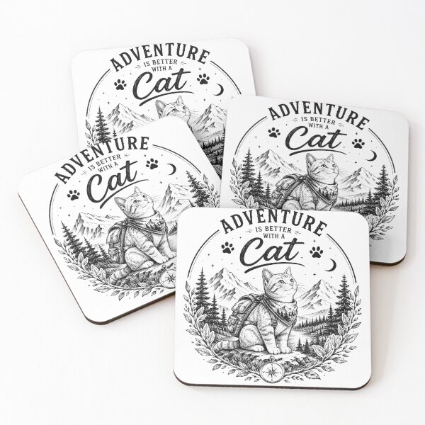 Item preview, Adventure Is Better With A Cat | Hiking Cat Vintage Line Art designed and sold by DMQ-Designs.