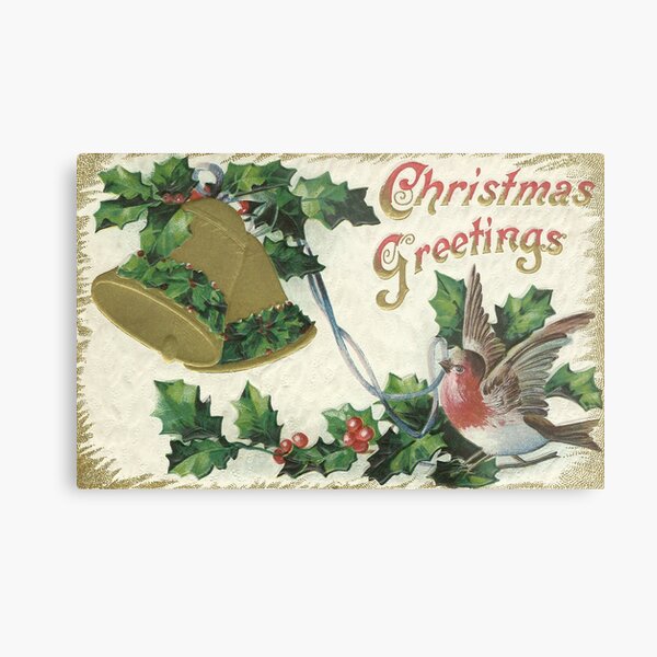 Vintage Christmas - Bell and Snowbird Metal Print