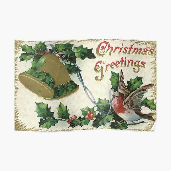 Vintage Christmas - Bell and Snowbird Poster