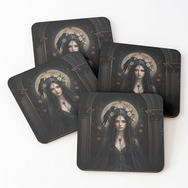 Item preview, Mystical Gothic Portrait of a Woman with Raven and Flowers 1 designed and sold by Lucia Amaris Art.