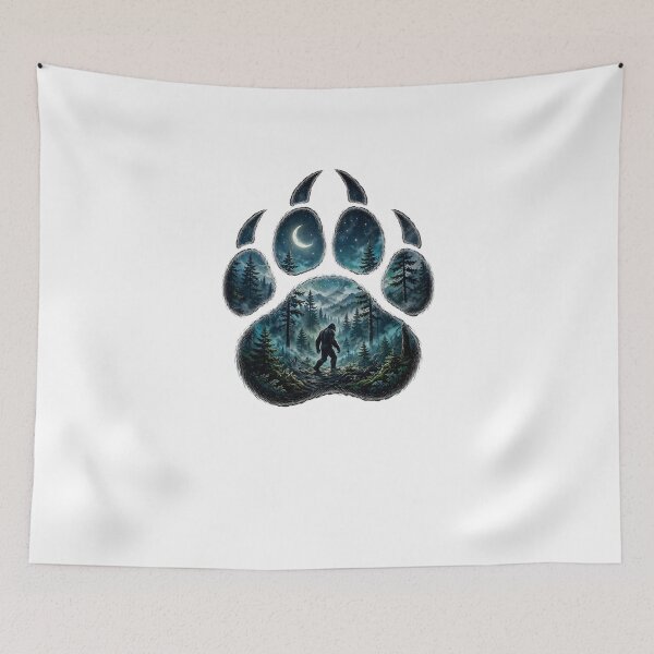 Item preview, Bigfoot Paw Print - Sasquatch Walking In Mystical Forest At Night designed and sold by Neurospicy Trolls.