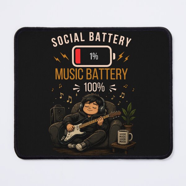Item preview, Social Battery 1% Music Battery 100% Funny Guitar Player Design designed and sold by Joyful-Pixel.