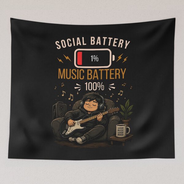Item preview, Social Battery 1% Music Battery 100% Funny Guitar Player Design designed and sold by Joyful-Pixel.