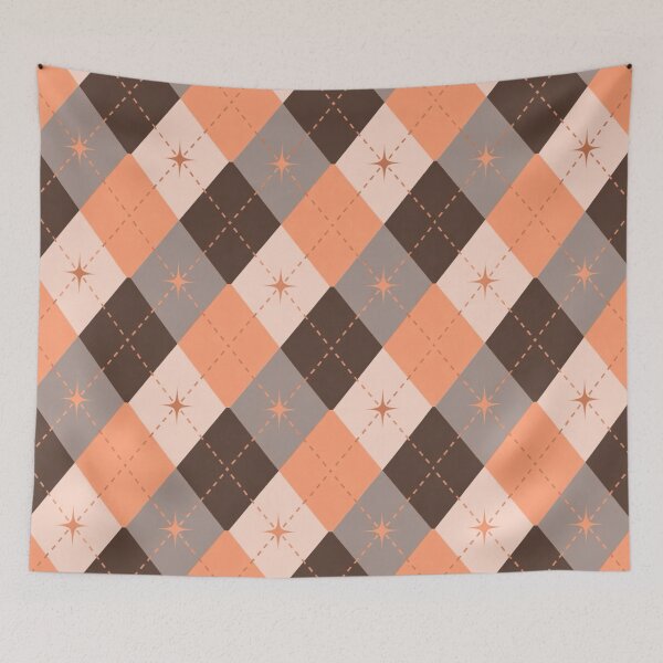 Item preview, Mid Century Modern Argyle Pattern | Retro Peach & Brown Geometric Design designed and sold by Vileprint.