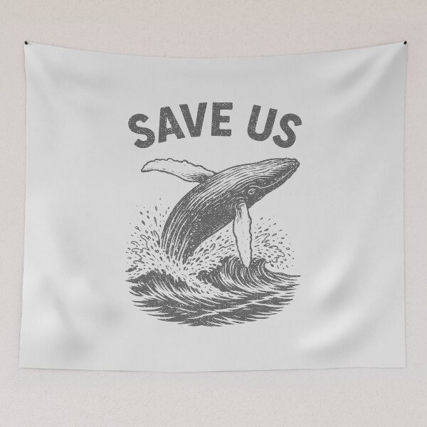 Item preview, Save Us Vintage Humpback Whale Woodcut Ocean Conservation Design designed and sold by paulo silveira.