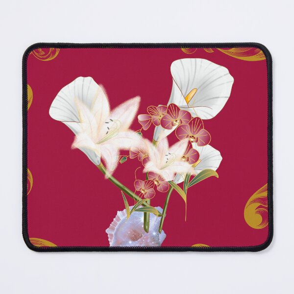 Item preview, Elegant White Calla Lilies and Burgundy Orchids in Iridescent Shell Vase with Gold Baroque Filigree designed and sold by Extremeallie.