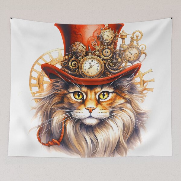 Item preview, Steampunk Christmas Cat With Red Hat, Clocks, Gears designed and sold by DEC02.