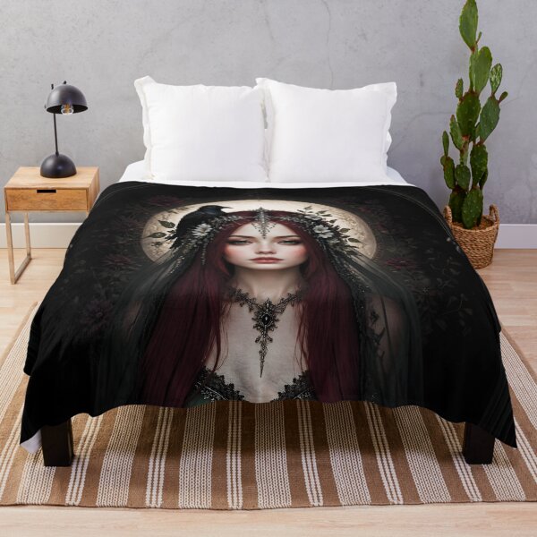 Item preview, Mystical Gothic Portrait of a Woman with Raven and Flowers 2 designed and sold by Lucia Amaris Art.