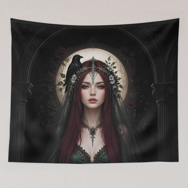 Item preview, Mystical Gothic Portrait of a Woman with Raven and Flowers 2 designed and sold by Lucia Amaris Art.