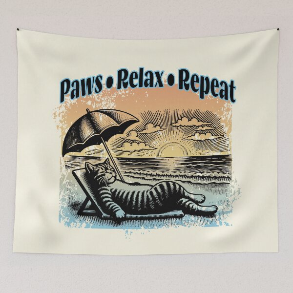 Item preview, Paws Relax Repeat Funny Beach Cat Sunset Summer Vacation Design designed and sold by Sachie's Studio.