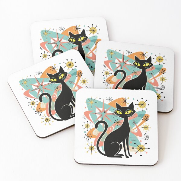 Item preview, MCM Atomic Black Cat Geometric Pop Art Print designed and sold by CatstheticShop1.