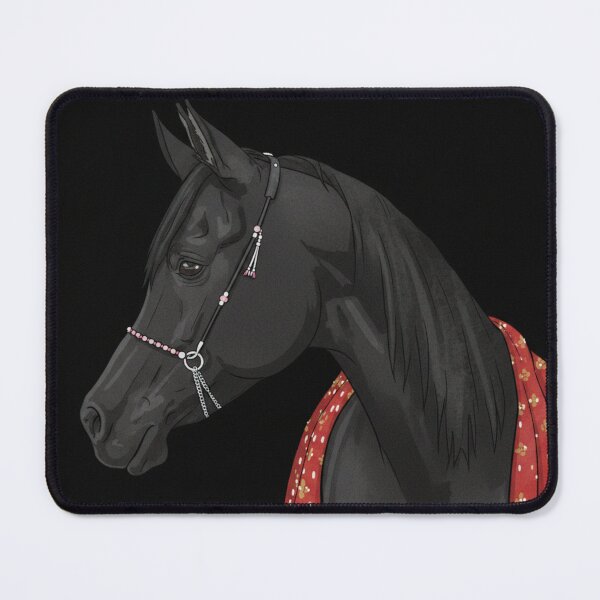 Item preview, Black Horse Japanese-Inspired Art – Elegant Dark Horse with Red Floral Blanket designed and sold by Elite Wall Art.