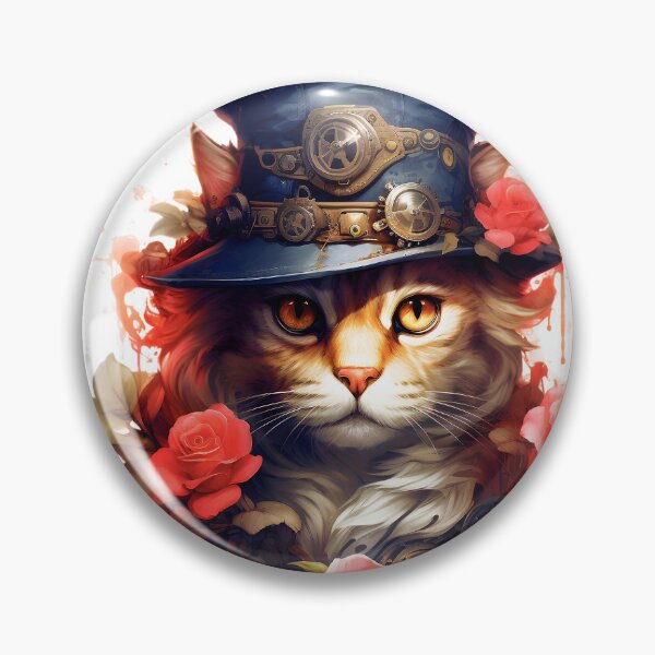 Item preview, Steampunk Cat With Blue Hat, Gears And Roses designed and sold by DEC02.