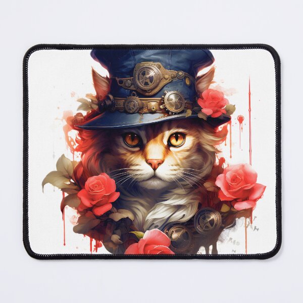 Item preview, Steampunk Cat With Blue Hat, Gears And Roses designed and sold by DEC02.