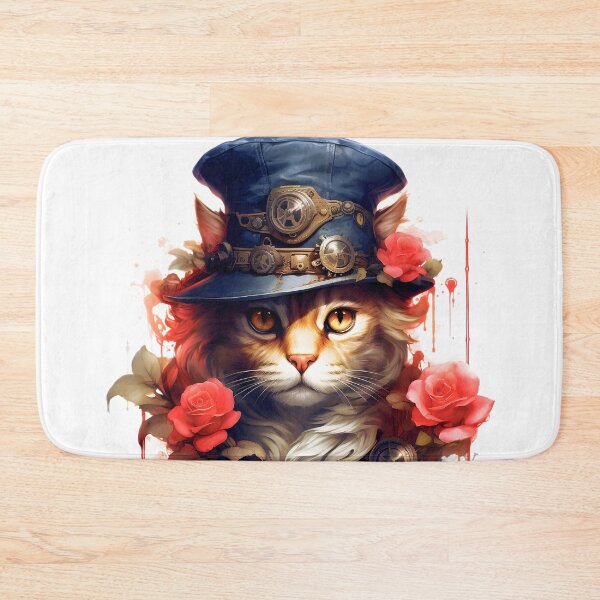 Item preview, Steampunk Cat With Blue Hat, Gears And Roses designed and sold by DEC02.
