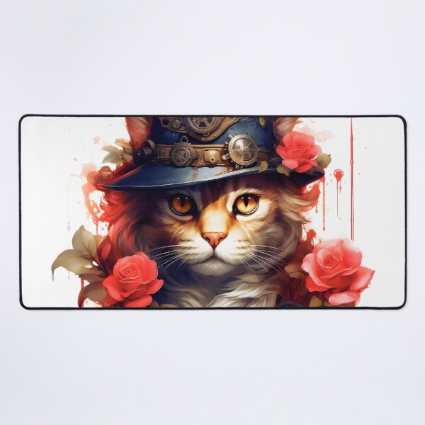 Item preview, Steampunk Cat With Blue Hat, Gears And Roses designed and sold by DEC02.