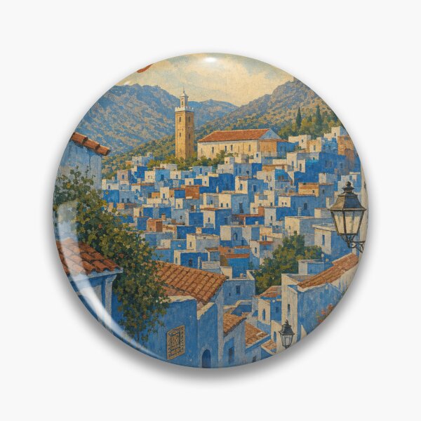 Aperçu de l'œuvre Souvenir de voyage de Chefchaouen, Maroc - Illustration rétro créée et vendue par VisualArtsOasis.