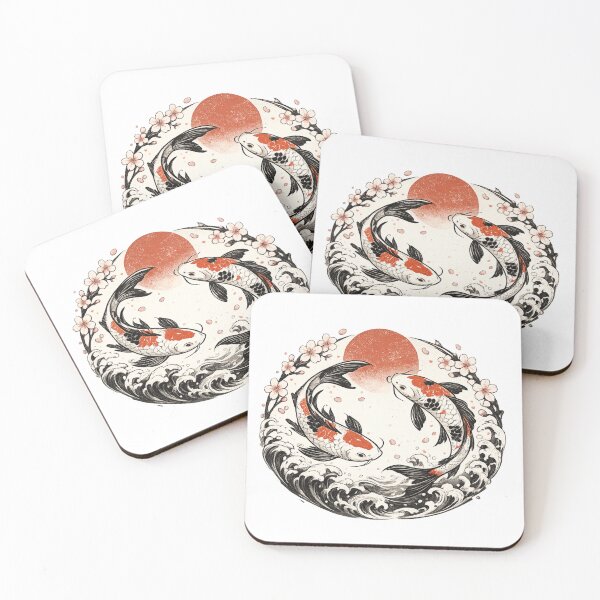 Item preview, Japanese Koi Fish Circle | Minimalist Sakura Wave Art | Vintage Japanese Aesthetic T-Shirt Sticker designed and sold by Trendykunnu.