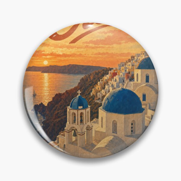 Item preview, Oia Greece Travel Souvenir - Retro Illustration designed and sold by VisualArtsOasis.