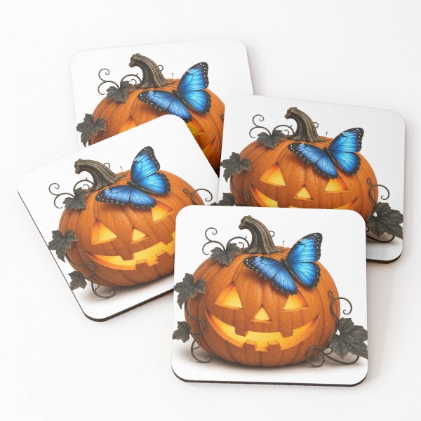 Item preview, Halloween Pumpkin with Blue Butterfly designed and sold by LovePrintArt.