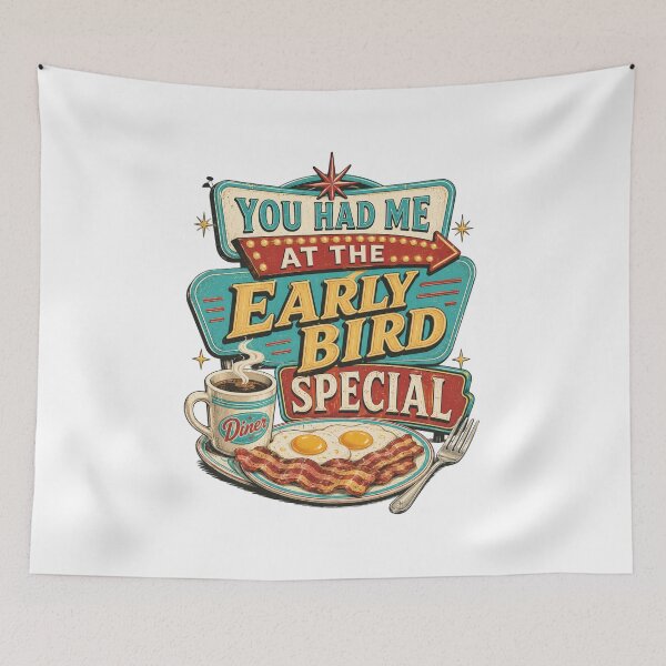 Item preview, You Had Me at the Early Bird Special Funny Senior Retro Diner Breakfast Design | Still Got It Collection designed and sold by SoulThread Studio.