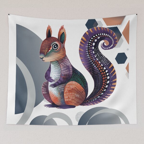 Item preview, Colorful Boho Woodland Geometric Squirrel designed and sold by Szpaku desart .