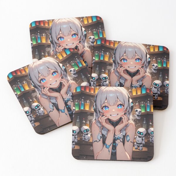 Item preview, Cheerful anime android girl and small robots designed and sold by ArtsJulian.