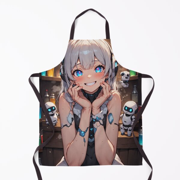 Item preview, Cheerful anime android girl and small robots designed and sold by ArtsJulian.