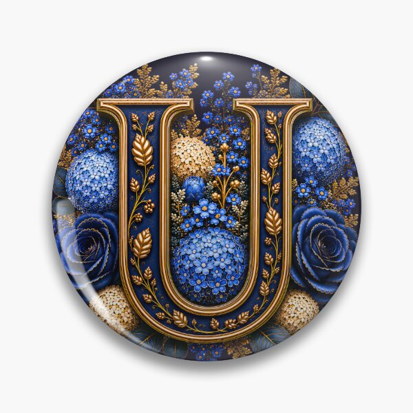 Item preview, Elegant Letter U Monogram with Blue Hydrangeas & Gold Botanical Design | Luxury Floral Initial Art designed and sold by MoodLay.