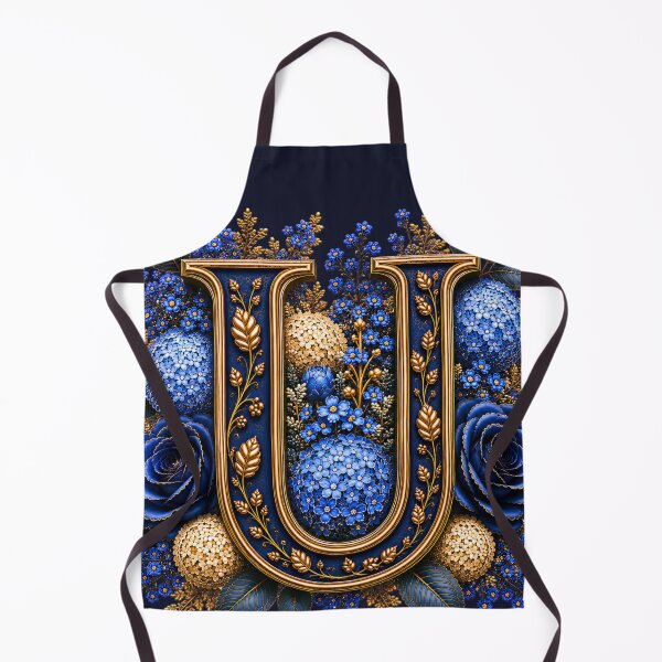 Item preview, Elegant Letter U Monogram with Blue Hydrangeas & Gold Botanical Design | Luxury Floral Initial Art designed and sold by MoodLay.