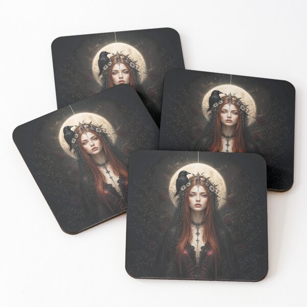 Item preview, Mystical Gothic Portrait of a Woman with Raven and Flowers 4 designed and sold by Lucia Amaris Art.