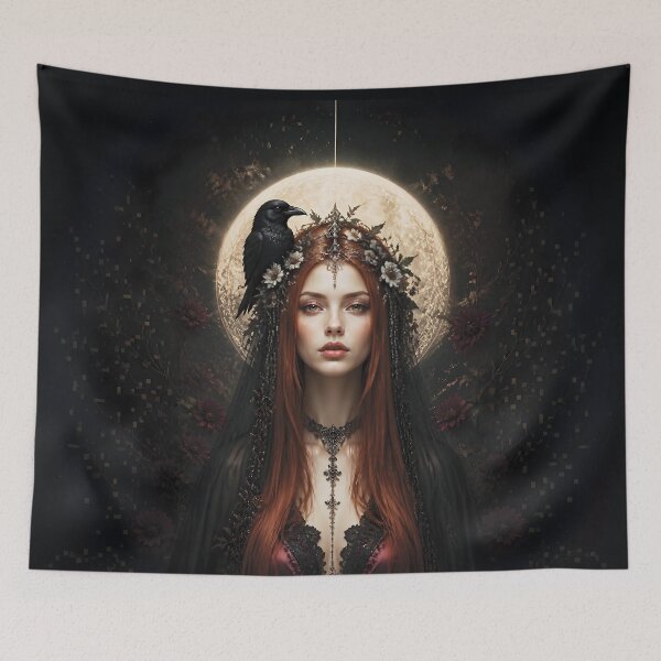 Item preview, Mystical Gothic Portrait of a Woman with Raven and Flowers 4 designed and sold by Lucia Amaris Art.
