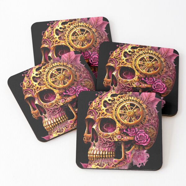 Item preview, Steampunk Pink Skull Design With (Faux) Metallic Gears designed and sold by DEC02.