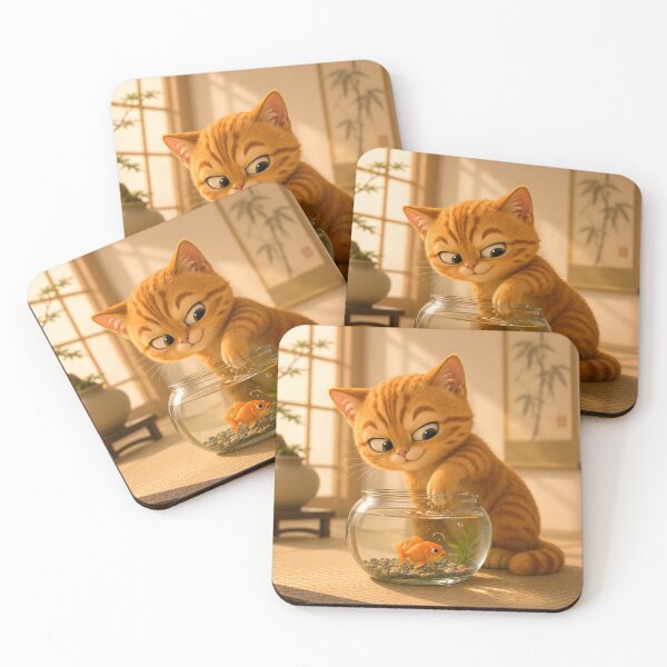 Item preview, Just Looking – Mischievous Orange Kitten and Goldfish Bowl designed and sold by bauschberts.