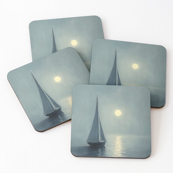 Item preview, Lone Sailboat Sailing Through Misty Moonlight designed and sold by RossignolStudio.