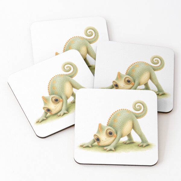 Item preview, Downward Dog Pose Chameleon Yoga Watercolor Print designed and sold by YogiAnimalArt.