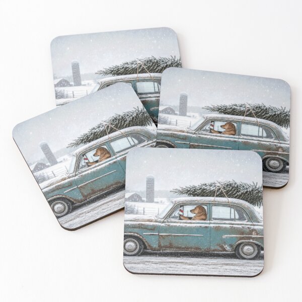 Item preview, Golden Retriever Driving an Old Car with Holiday Pine Tree designed and sold by Maria Dryfhout.