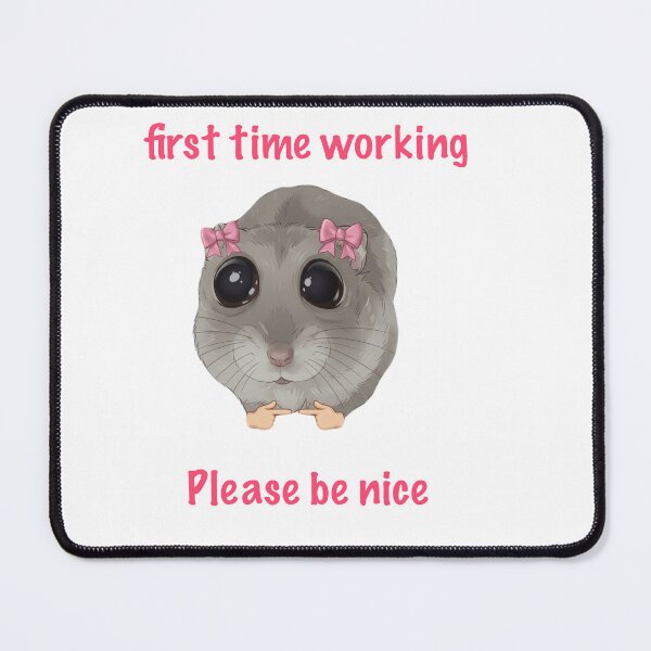 Item preview, First Time Working, Please Be Nice | Cute Hamster Meme Sticker designed and sold by SoftPawsAtelier.