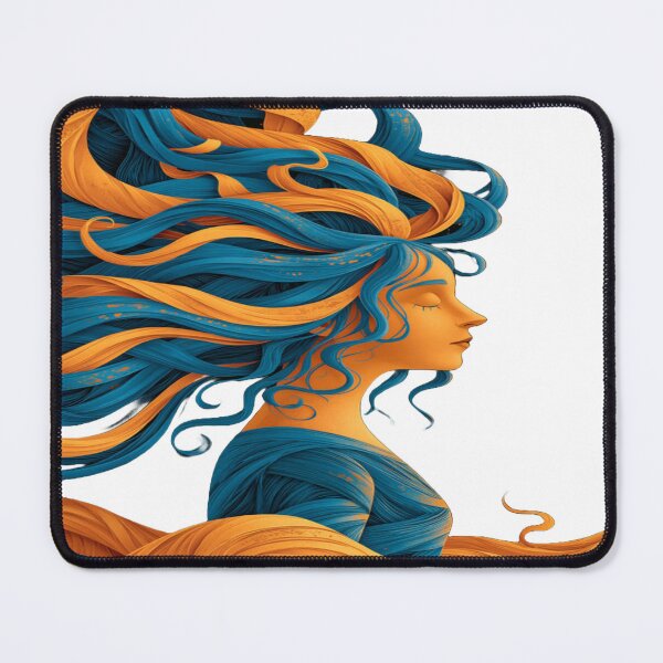 Item preview, The Dance of Celestial Hair, Cosmic Woman with Flowing Hair - Blue and Orange Illustrative Art on a Starry Background designed and sold by RAYBIL.