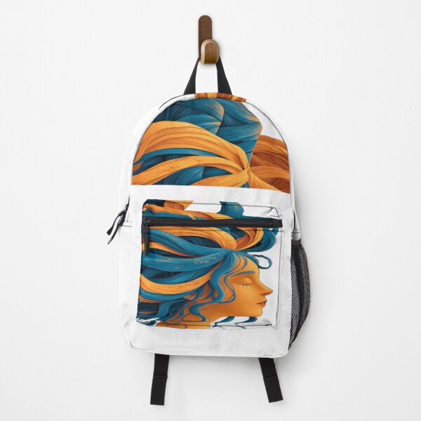 Item preview, The Dance of Celestial Hair, Cosmic Woman with Flowing Hair - Blue and Orange Illustrative Art on a Starry Background designed and sold by RAYBIL.
