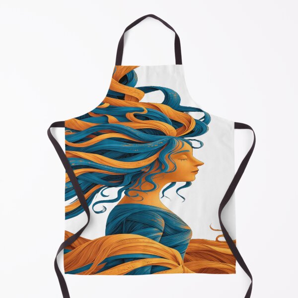 Item preview, The Dance of Celestial Hair, Cosmic Woman with Flowing Hair - Blue and Orange Illustrative Art on a Starry Background designed and sold by RAYBIL.