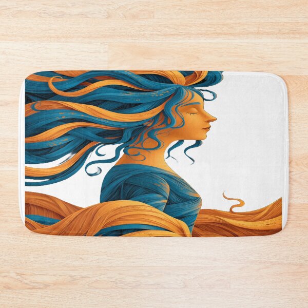Item preview, The Dance of Celestial Hair, Cosmic Woman with Flowing Hair - Blue and Orange Illustrative Art on a Starry Background designed and sold by RAYBIL.