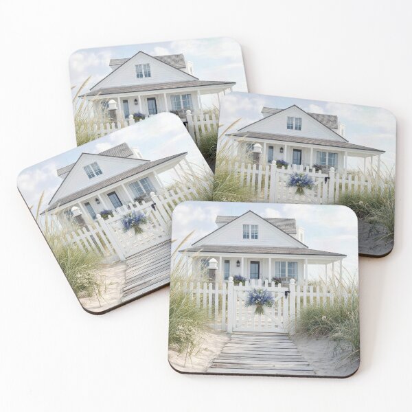 Item preview, White Beach Cottage with Picket Fence designed and sold by Maria Dryfhout.