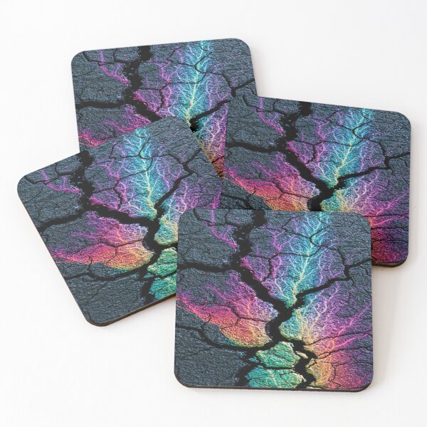 Item preview, The Earth's Vital Energy, Luminescent Veins on Cracked Earth - Abstract Neon Art with Fissures and Electric Roots designed and sold by RAYBIL.