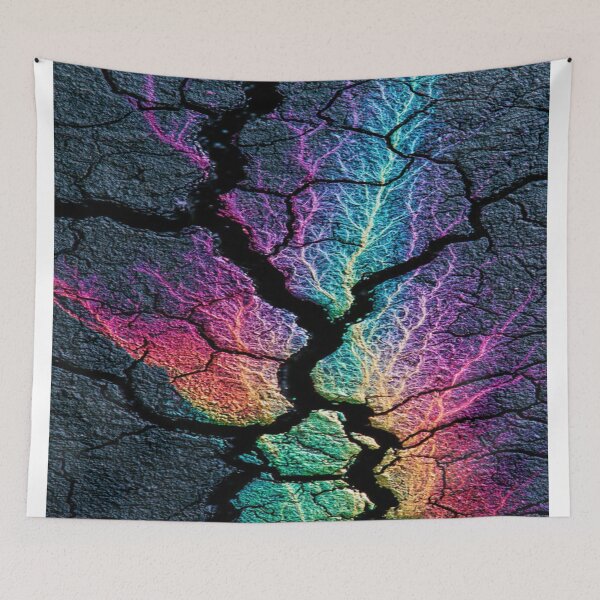 Item preview, The Earth's Vital Energy, Luminescent Veins on Cracked Earth - Abstract Neon Art with Fissures and Electric Roots designed and sold by RAYBIL.