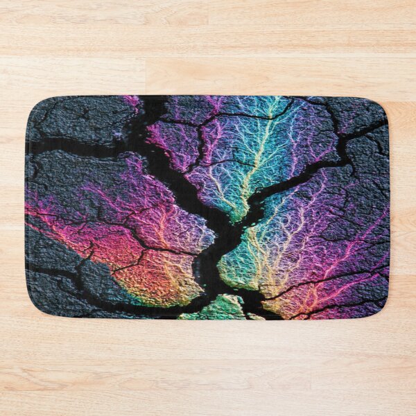 Item preview, The Earth's Vital Energy, Luminescent Veins on Cracked Earth - Abstract Neon Art with Fissures and Electric Roots designed and sold by RAYBIL.