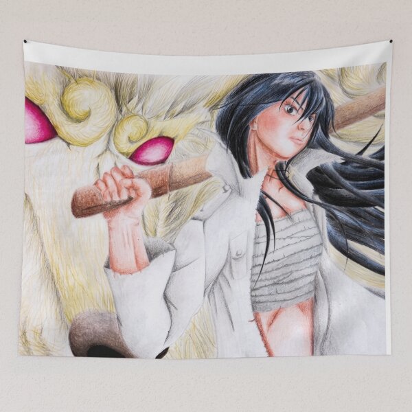 Item preview, Warrior Girl with Guardian Spirit Traditional Drawing designed and sold by CuervoRonronero.