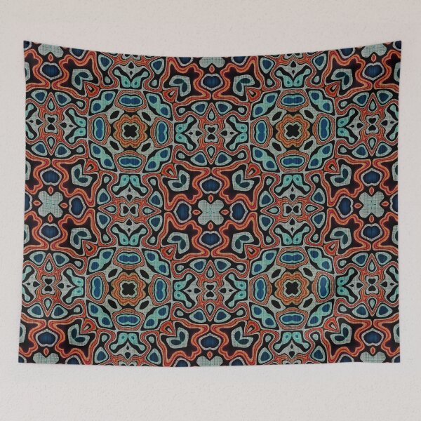 Artikelvorschau, Rot Orange Dunkelblau Aqua Türkis Grün Hip Orient Bali Art entworfen und verkauft von LC Graphic Design Studio.